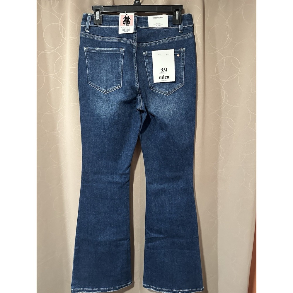 Mica Los Angeles Womens Blue Medium Wash Pockets Denim Flared Jeans Size 29 - Picture 3 of 5
